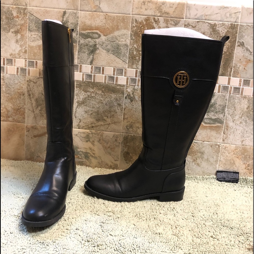 Black Tommy Hillfiger wide calf boots